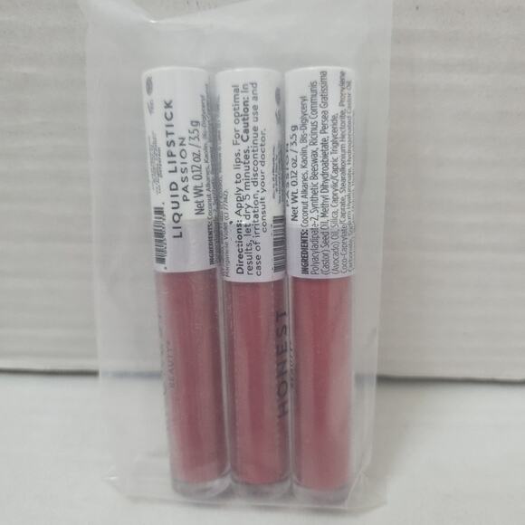 Lot of 3 New Honest Beauty Hydrating Liquid Lipstick Passion Cruelty Free Vegan - Picture 2 of 3